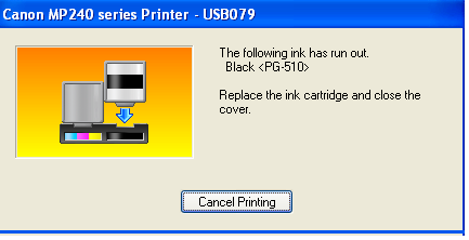 Following ink has run out Canon PG-510 black