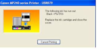 MP240 following ink has run out error